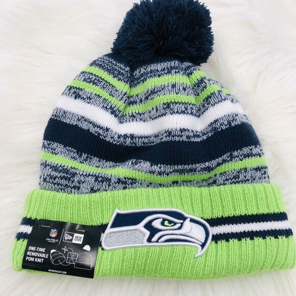 Brand New New Era Seattle Seahawks Beanie Hat Pom Pom One Size NFL‎ Winter Cap - Picture 1 of 5
